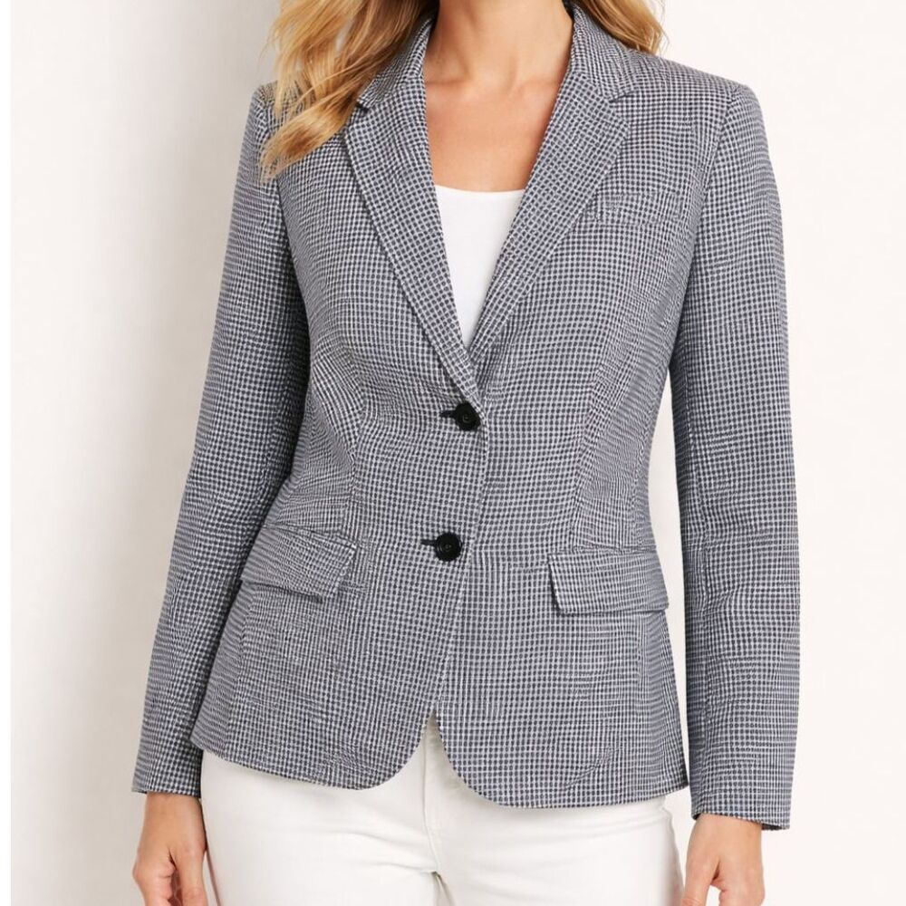 Talbots Houndstooth Wool Blend Blazer Size 12 Petite